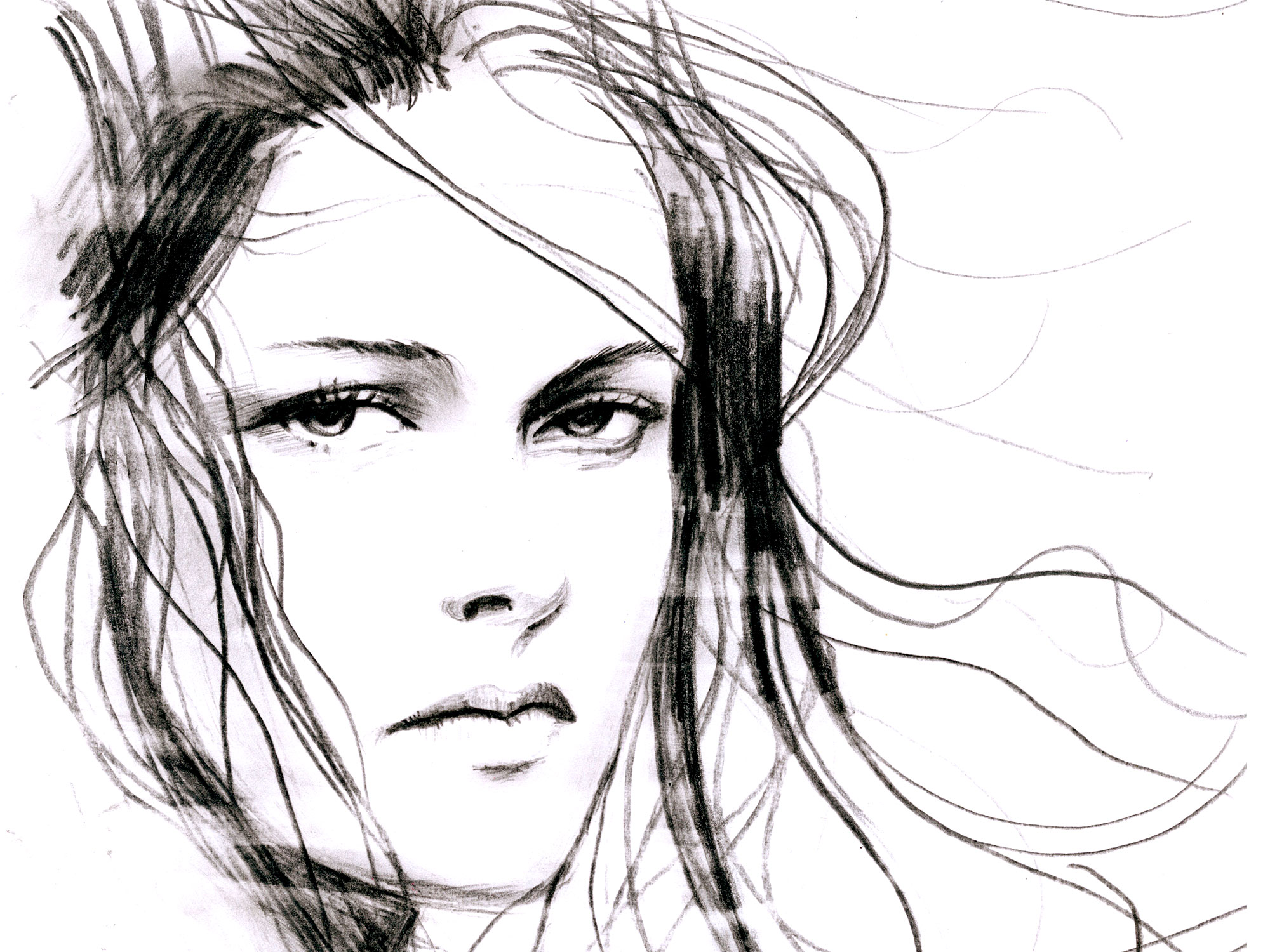Drawing Kristen Stewart - black fine liner 