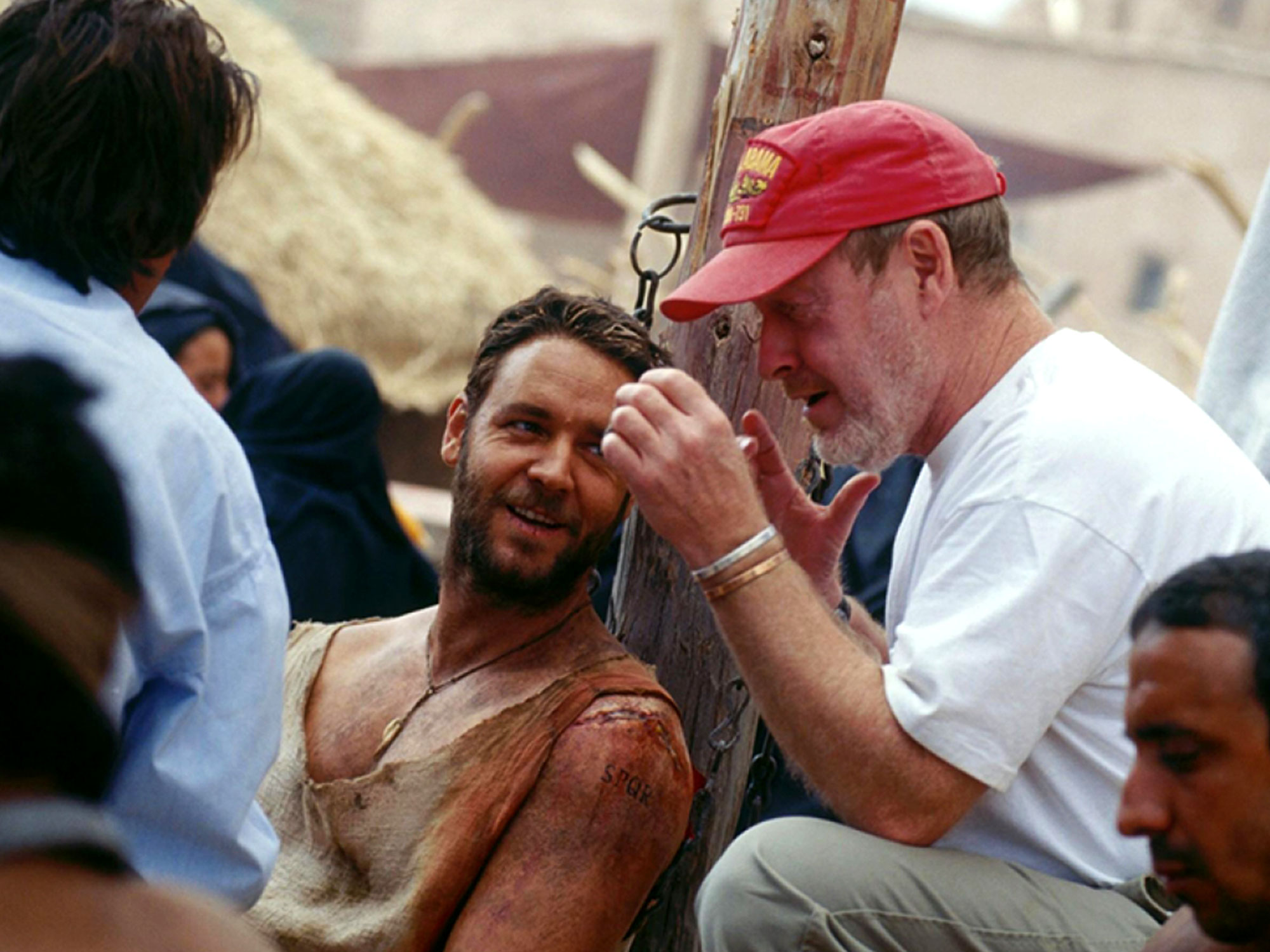 Russell Crowe and Ridley Scott on the set of Gladiator (2000)